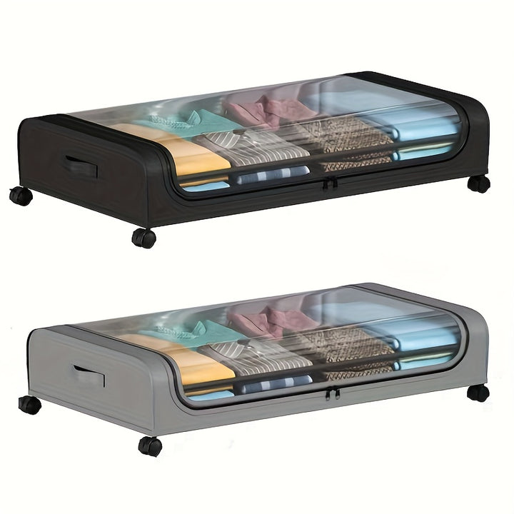 2pcs Under Bed Storage Organizer Metal Underbed Bins With Wheels And Lid Metal Underbed Storage Containers Under Bed Rolling Storage For Clothes, Bedding, Shoes, Blankets, Books, Toys, Baskets, Bins & Containers for Home Orga