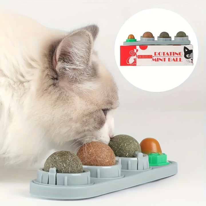 [4 Silvervine Energy Ball Toys] 4 Pet Herb Silvervine Ball Toys, Extra Cat Energy Ball, Consumable Cats Lick Kitten Chew, Teeth Cleaning Dental Wall Treats, Concentrated Flavor for All Breeds