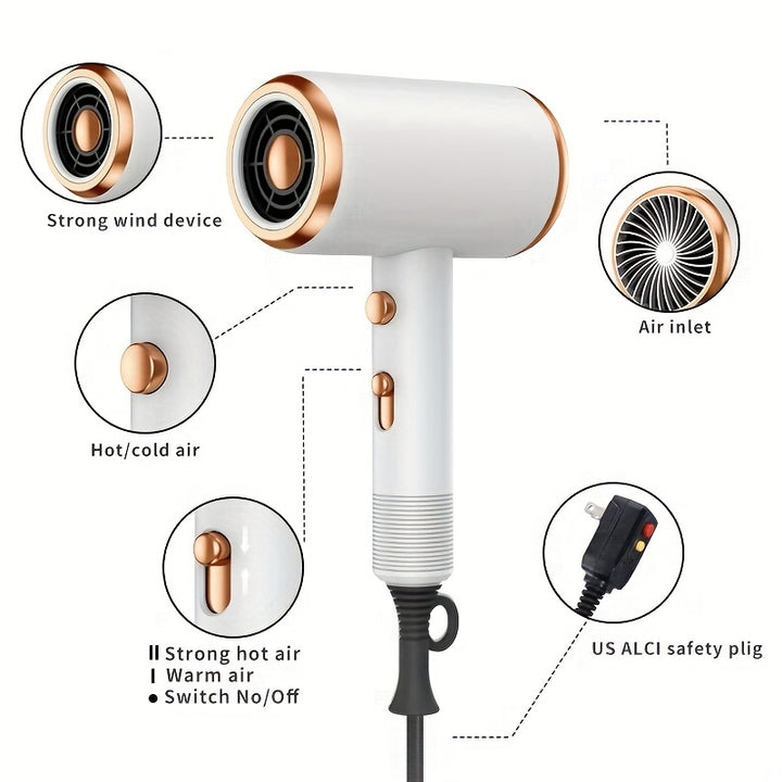 [Ionic Hair Dryer] 1800W Ionic Hair Dryer with Diffuser | 2 Speeds, 3 Heating and Cooling Buttons | For Straight and Curly Hair | Home, Travel, and Salon Use