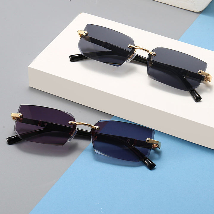 Square Rimless Vintage Sunglasses Stylish Design Golden Frame Black Hip Hop Sunglasses