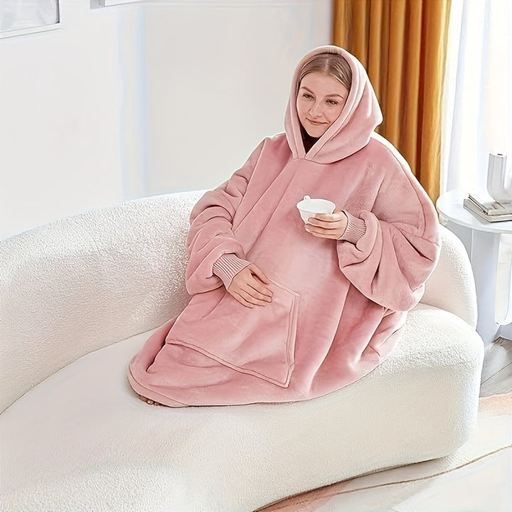 Soft Double-sided Wearable Hoodie Blanket Pajamas - Comfortable Over sized Hooded Blanket with Kangaroo Pockets, Machine Washable Christmas Gifts Valentine's Day, Suitable for Office, Festival, New Year's Gift