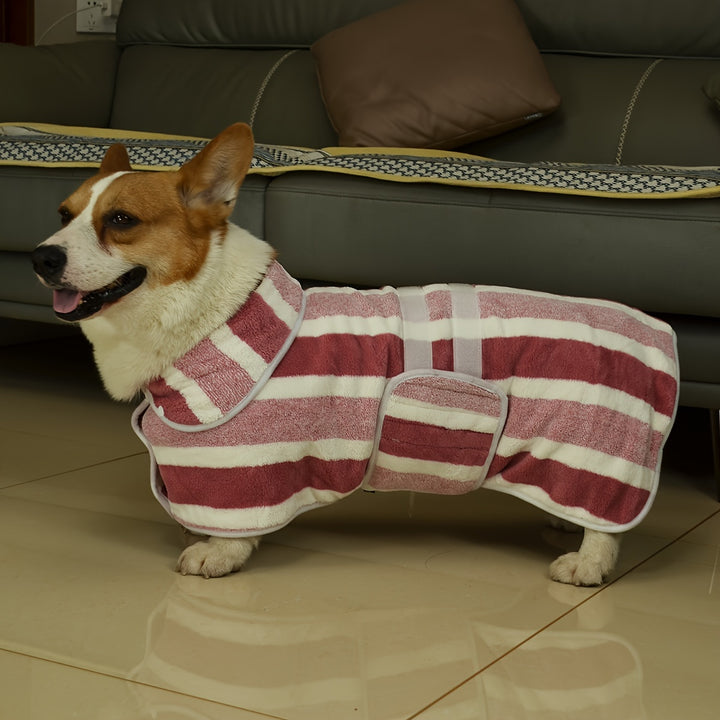 Roupão de Banho para Cachorros em Poliéster Listrado Super Absorvente e Ajustável - Roupão de Secagem Rápida para Banho, Caminhadas Molhadas e Natação