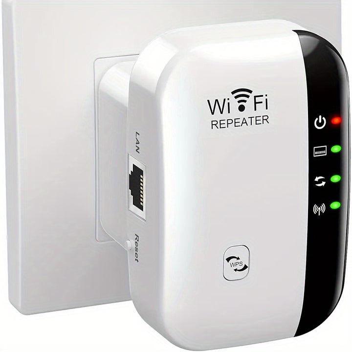 1pc Ourlife N300 WiFi Extender - Amplify Your Internet Range up to 2640sq.ft, Long-Range Signal Booster with Ethernet Port, Easy One-Tap Setup, Alexa Compatible - Modern Wireless Internet Amplifier for Home and Office, Europe