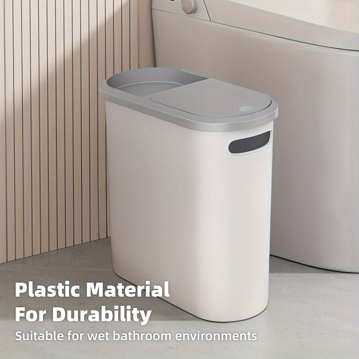 2/1pc Bathroom Trash Can, Compact And Durable Plastic Wastebasket with Built-In Handles, Easy to Clean, Rustproof, Space-Saving Design, Ideal for Small Spaces in Bathroom, Laundry, And Home Office.