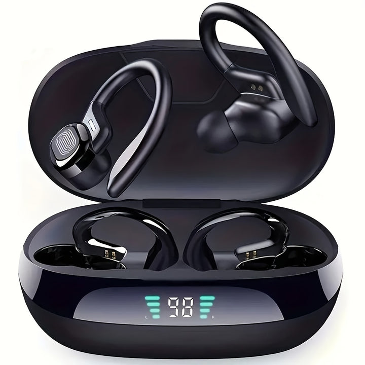 LIFEBEE 300mAh True Wireless Earbuds - ENC Noise Cancelling, Touch Control, Wireless Sports Earhook, LED Display Charging Case - Semi-Open-Back, Compatible with Cellphones, Type-C Charging, 2.5W-10W Power Range, for Adults -