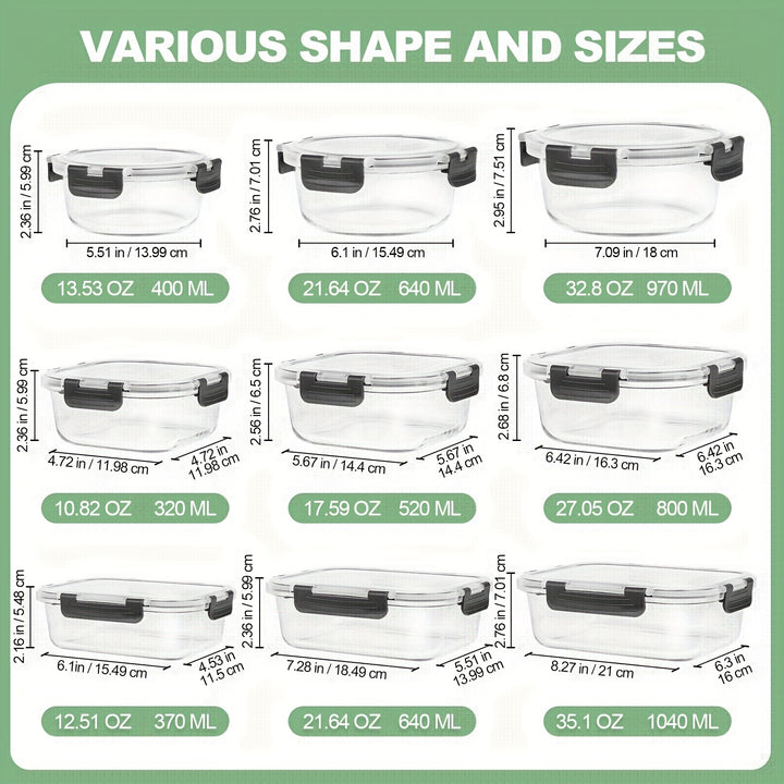 12pcs Glass Food Storage Containers with Lids, Meal Prep, Pantry Kitchen Storage Containers for Lunch, Leak Proof, Airtight Glass Lunch Bento Boxes for Microwave, Oven, Freezer And Dishwasher