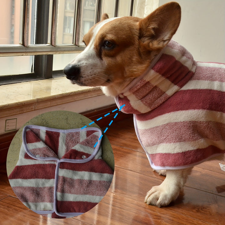 Roupão de Banho para Cachorros em Poliéster Listrado Super Absorvente e Ajustável - Roupão de Secagem Rápida para Banho, Caminhadas Molhadas e Natação