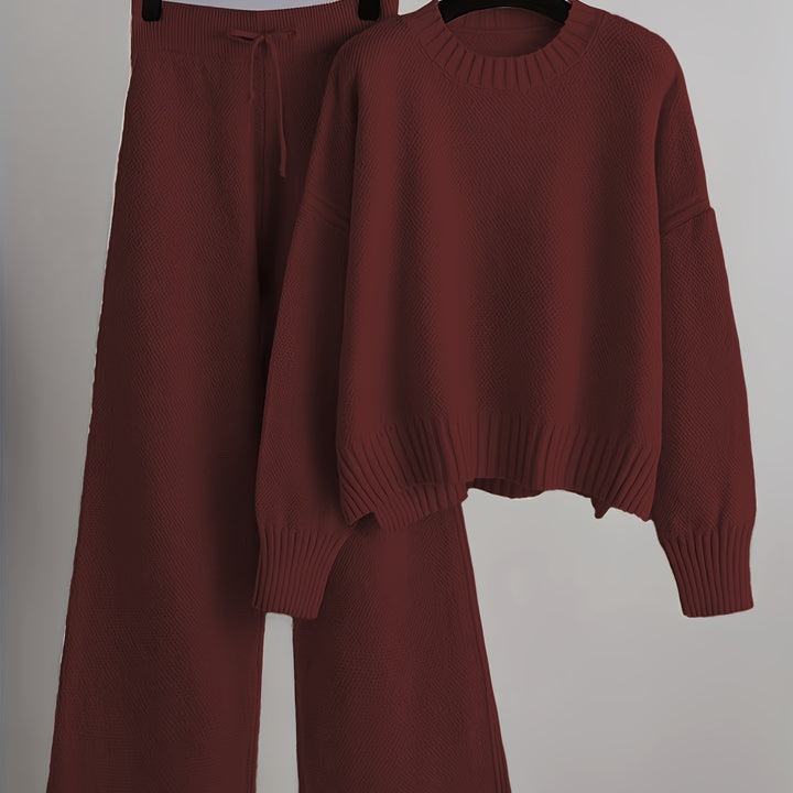 [Conjunto de Dos Piezas de Punto Casual] Conjunto de Pantalones de Punto Casual de Otoño e Invierno para Mujeres, Suéter Suelto y Pantalones de Pierna Ancha, Conjunto de Dos Piezas