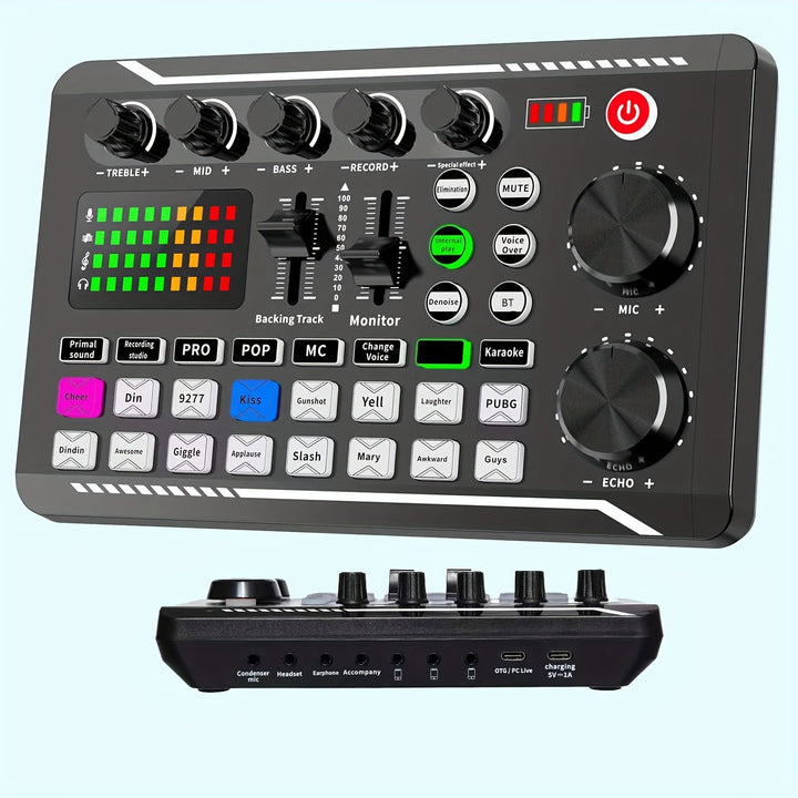 Live Sound Card Audio Mixer, With USB Charging, Volume Control, Battery Indicator, For Karaoke, Video Conferencing, Gaming, Streaming Eid Al-Adha Mubarak