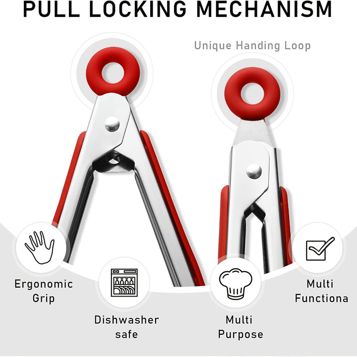 3pcs / 7pcs Kitchen Tongs, 7 Inch Small Silicone Tongs with Stainless Steel Silicon Handles and Nylon Tips, Heat Resistant Non-Stick Cooking Tongs, Mini Locking Food Tongs for Cooking Salad Grilling and Frying