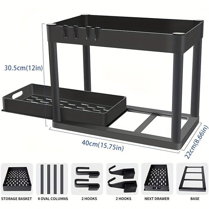 Under Sink Organizer 2 Pack, Bathroom Cabinet Organizer, 2 Tier Sliding Cabinet Basket Organizer Drawer, Multi-Purpose Bath Collection Baskets