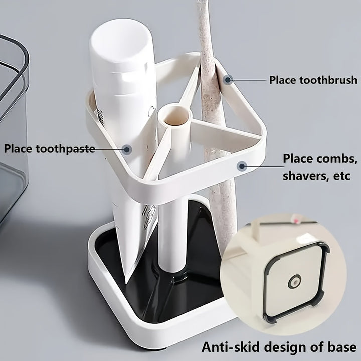 Toothbrush Holder with Cup, Suitable for Ordinary Toothbrush, Can Store Toothpaste, Three Teeth Brush And Toothpaste Holder, Suitable for Electric Toothbrush, Dental Floss, Razor Countertop Storage