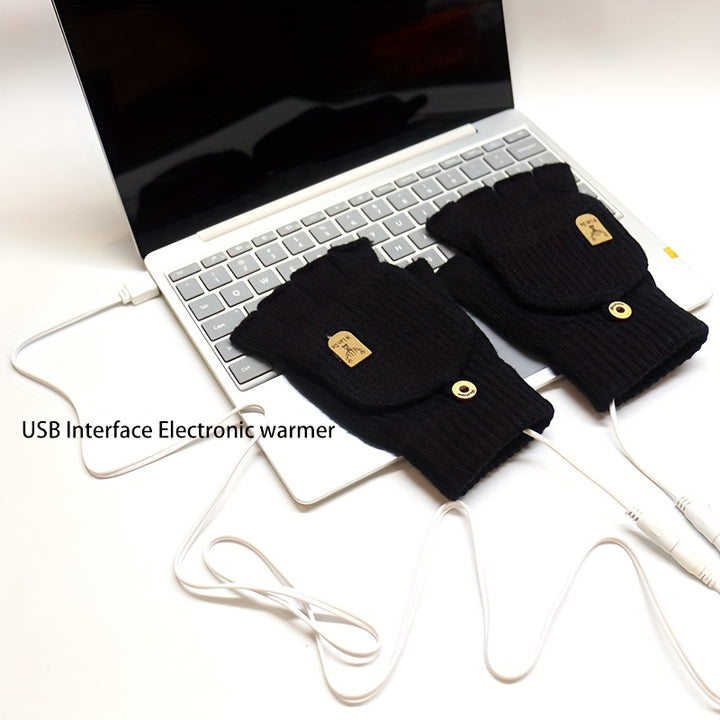 [Heated Fingerless] USB Heating Gloves | Knitted Fingerless | Washable Design | Winter Hand Warmth | Laptop Gloves