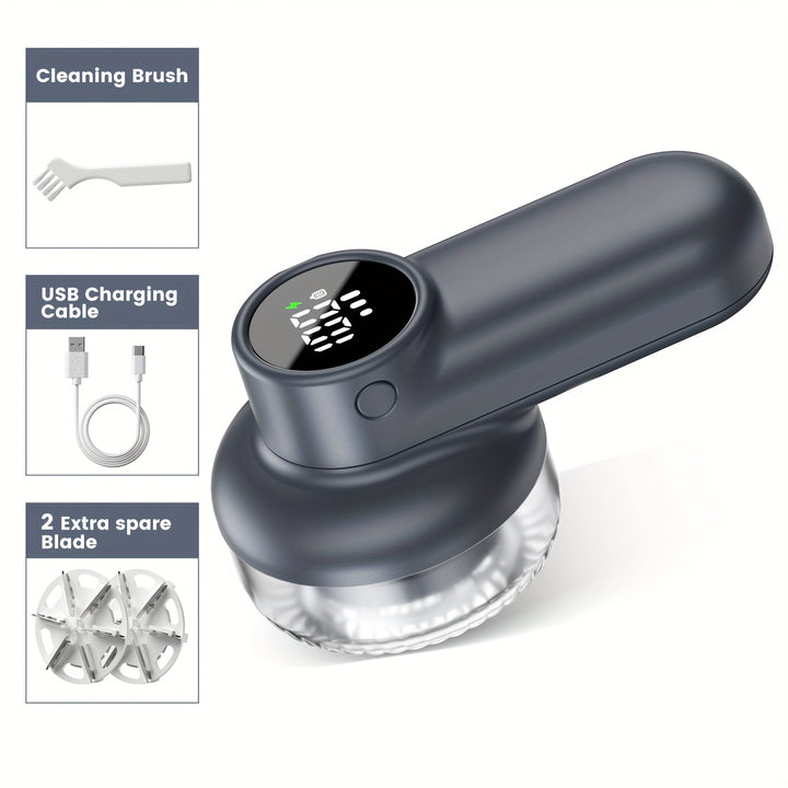 Rechargeable Electric Lint Remover Fabric Shaver - Digital Display, 6-Leaf Blades & Safety Lock, 3-Speed Defuzzer for Removing Fuzz/Pills From Clothes, Garments