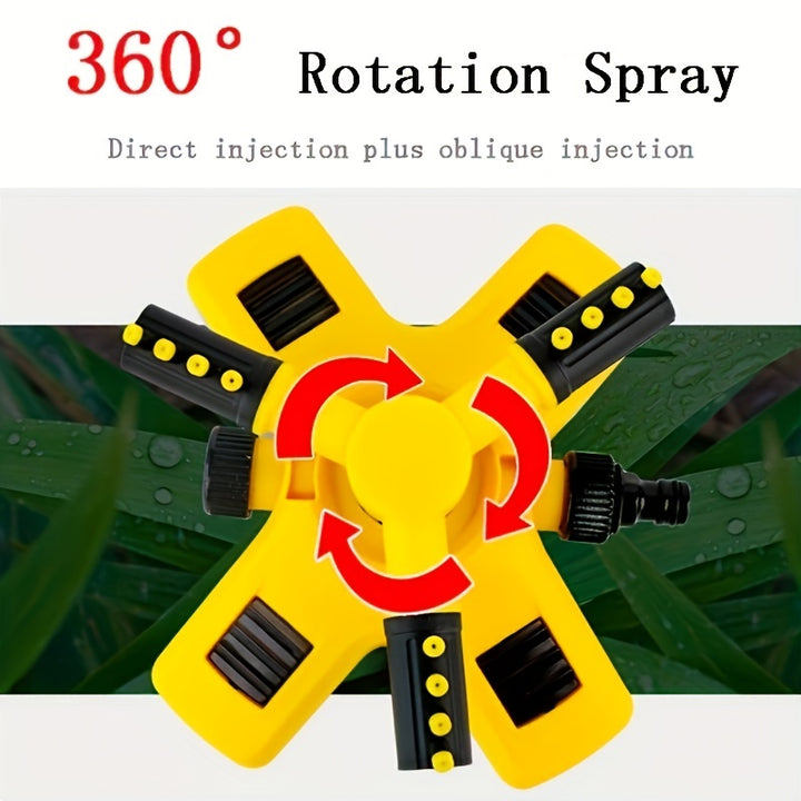 1pc 360° Rotating Lawn Automatic Sprinkler with 3 Adjustable Arms for Large Area Coverage, Yellow