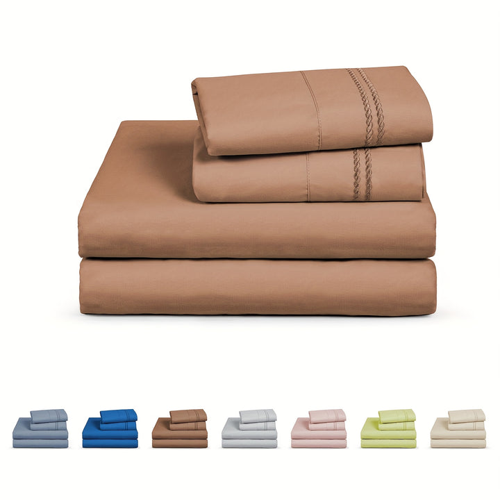 Ensemble de draps 6 pièces à poches profondes - Ensemble de draps de luxe ultra doux et lavable en machine - Draps brodés résistants au rétrécissement et à la décoloration