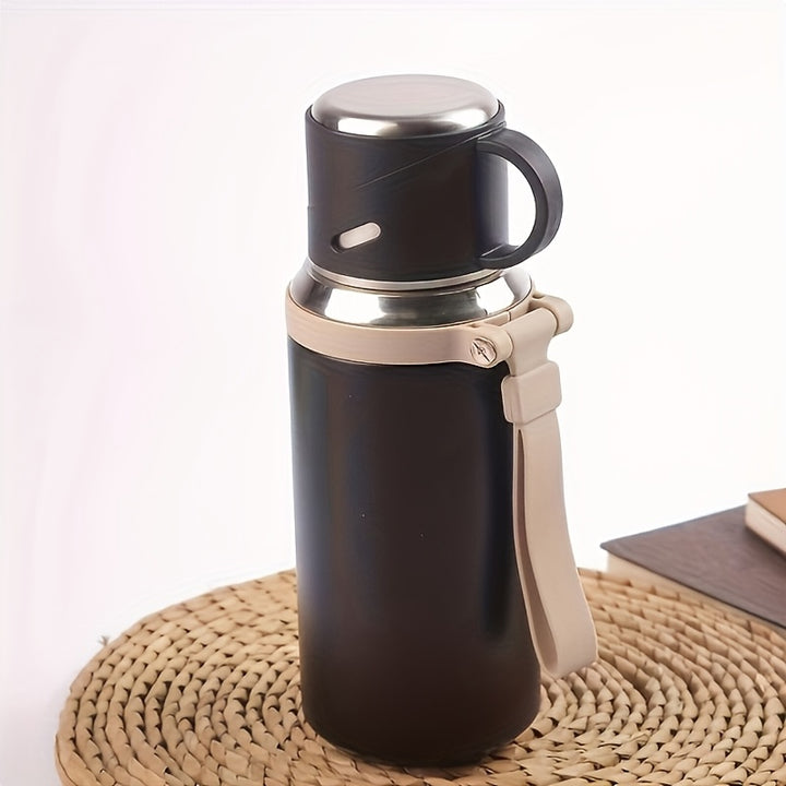 1pc 600ml 21 Oz Grande Capacité Bouteille Sous Vide en Acier Inoxydable 316, Cap & Tasse 2 Bouteille d'Eau Chaude, Tasse d'Eau Chaude, Double Isolation, Ultra Portable, Design Polyvalent, Parfait Pour Voyage, Maison, Bureau, École Et Anniversaire Unique