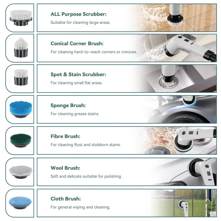 Multi-Functional Electric Cleaning Brush With Retractable Handle, 7-In-1 Cleaning Brush