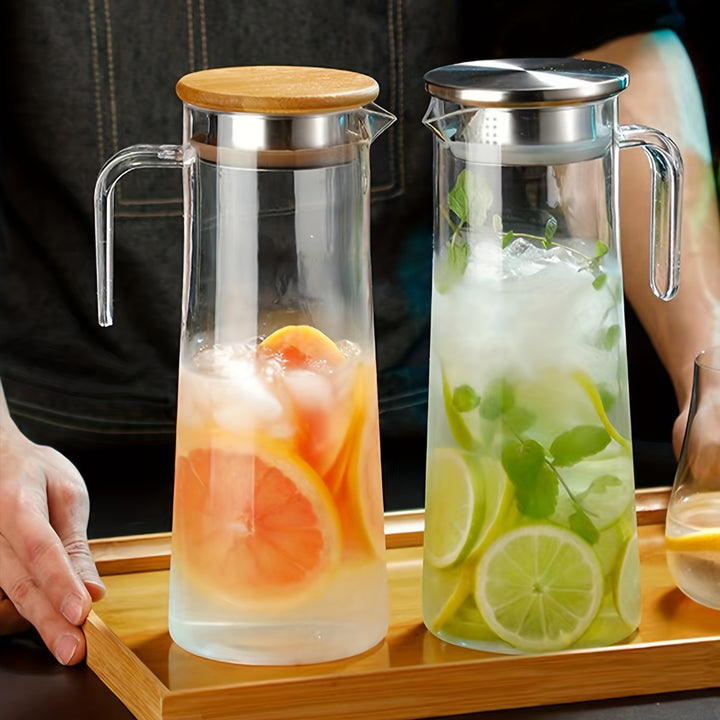 37.1oz/54.1oz Heavy Duty 1pc Water Pitcher With Stainless Steel or Wooden Lid, For Juice, Bubble Tea, Summer Drinkware, Kitchen Stuff, Home Kitchen Items, Birthday Gifts