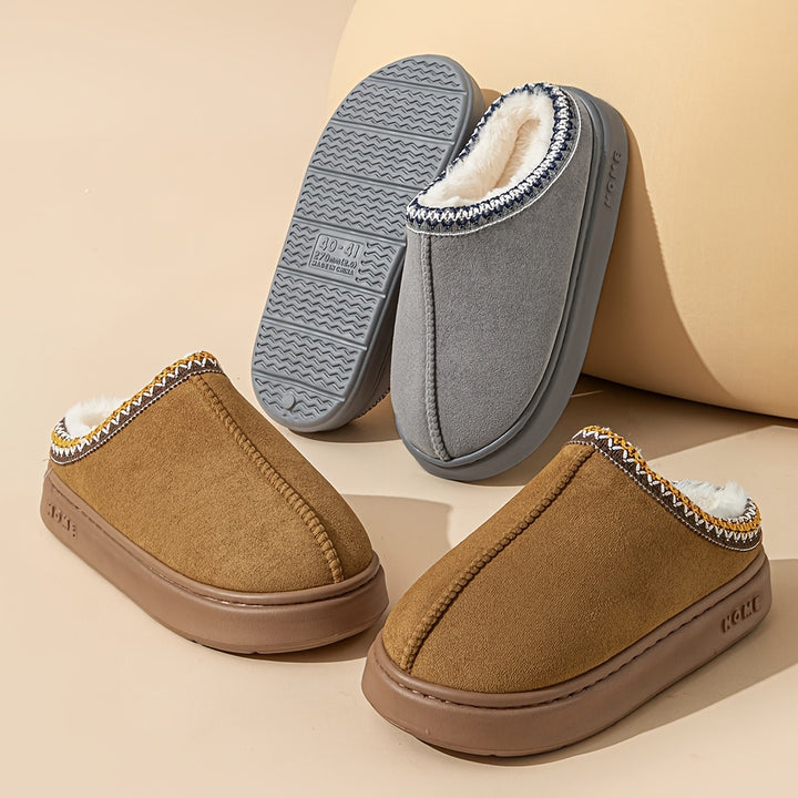 Women's comfortable fleece lined slippers, soft soles winter warm indoor and outdoor shoes, elegant indoor/outdoor winter shoes