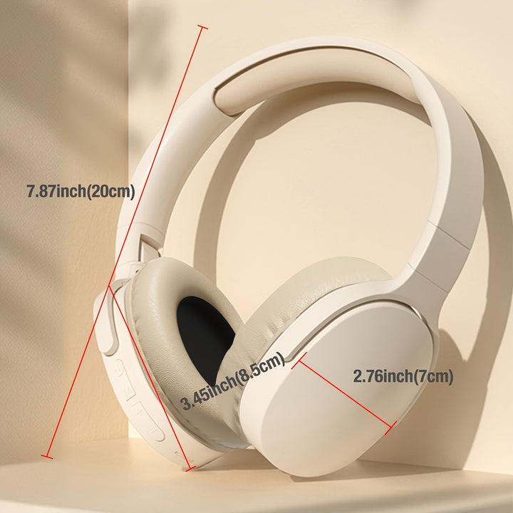 GENAI P2961 Over-Ear Wireless Headphones - Sleek White & Beige, 20H Playtime, Comfortable & Foldable, Wireless Connectivity, Noise-Canceling Mic, Ideal for Travel, Home, Office - Perfect Gift for Women, Teens