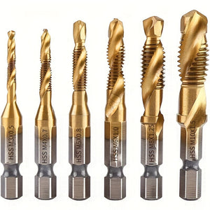 [Titanium Drill Bit Set] GOXAWEE 6pcs Titanium Drill Tap Combination Bit Set - 1/4