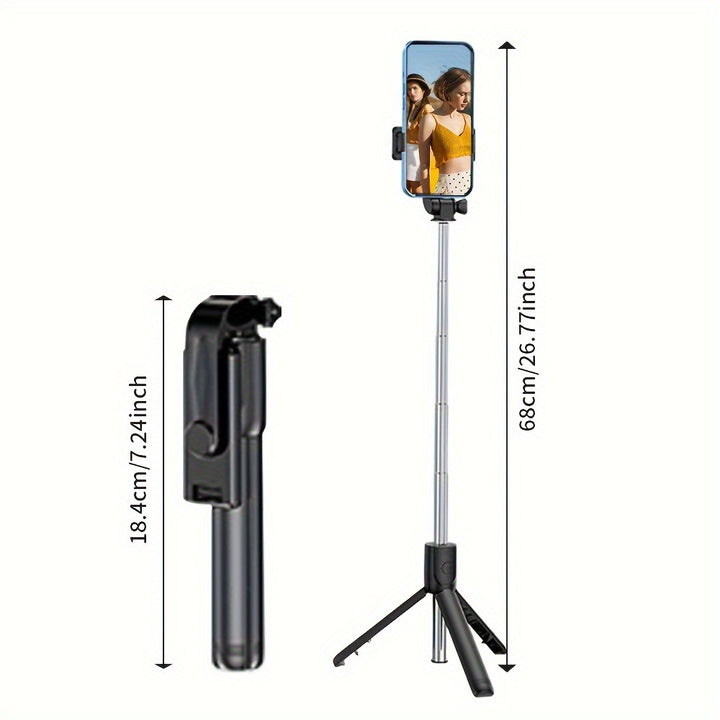 Adjustable Selfie Stick with Wireless Remote, Anti-Shake Tripod Stand for Live Streaming and Photography - Durable Polycarbonate & Stainless Steel