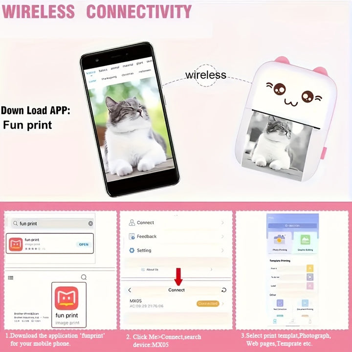 A Tree Science Portable Mini Printer - Cute Cartoon Design, Wireless Thermal Printing, Inkless & USB Rechargeable, 1200mAh Battery, Compatible with Android & iOS Smartphones - Perfect for Home Office, Study, Labels, Photos &