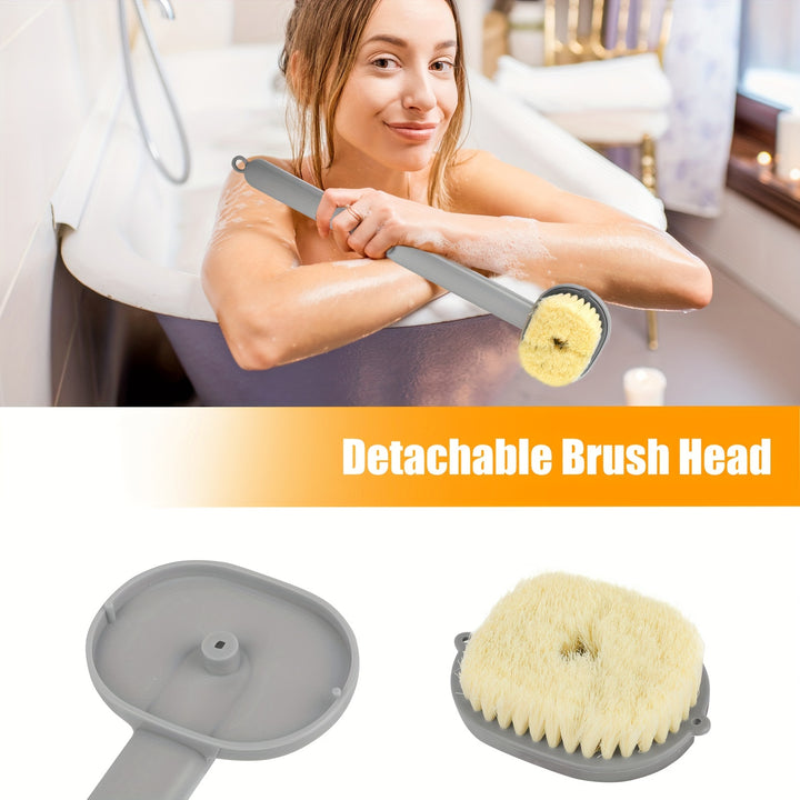 1pc Liquid Bath Brush, Long Handle Exfoliating Shower Back Scrubber, Detachable Brush Head, Built-in Body Wash Reservoir