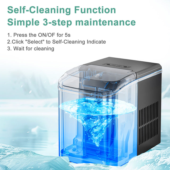 Upgraded Countertop Ice Maker with Free Ice Shovel, 9 Cubes in 6 Mins, Portable Self-Cleaning Ice Machine, 2 Sizes of Bullet Ice, Ice Scoop, Basket and Handle Included, Ice Cube Maker for Home Kitchen Party Camping