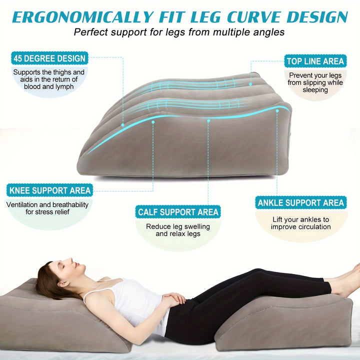 1pc Inflatable Comfort Leg Elevation Pillow - Ergonomic Wedge Design For Enhanced Blood Circulation, Leg Injury Recovery, And Relaxation - Portable With Storage Bag, Versatile, And Compact For Travel, Perfect Christmas, Hallo