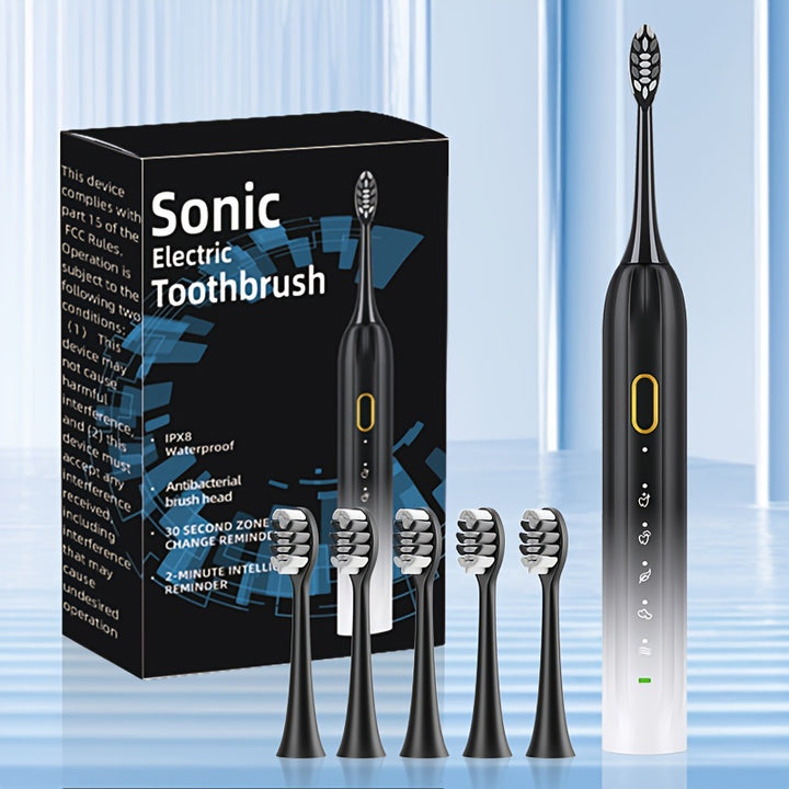IPX8  Sonic Electric Toothbrush with USB Charging, Couples with Replaceable Head Metal Shaft Electric Toothbrush for Adults, Men And Women, Smart Timer And 5 Replacement Brush Heads