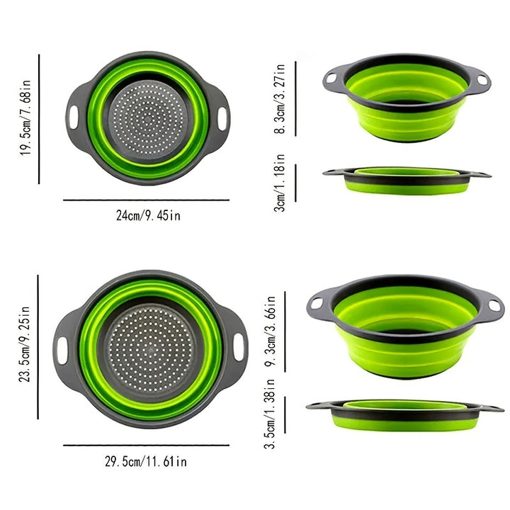 Silicone Kitchen Drain Basket Set - 1/2 Set, Collapsible, Round Funnel, 1 Large & 1 Small, Ideal for Draining Pasta, Veggies & Fruits