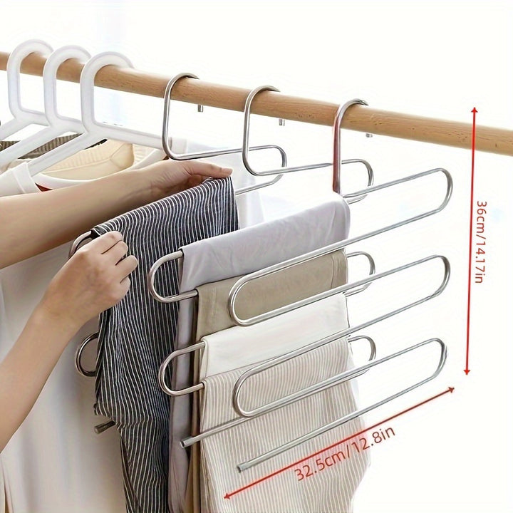 1pc Stainless Steel Multi-Layer S-Shaped Pants Hanger, Space Saving Non-Slip Closet Organizer for Trousers, Towels, Scarves