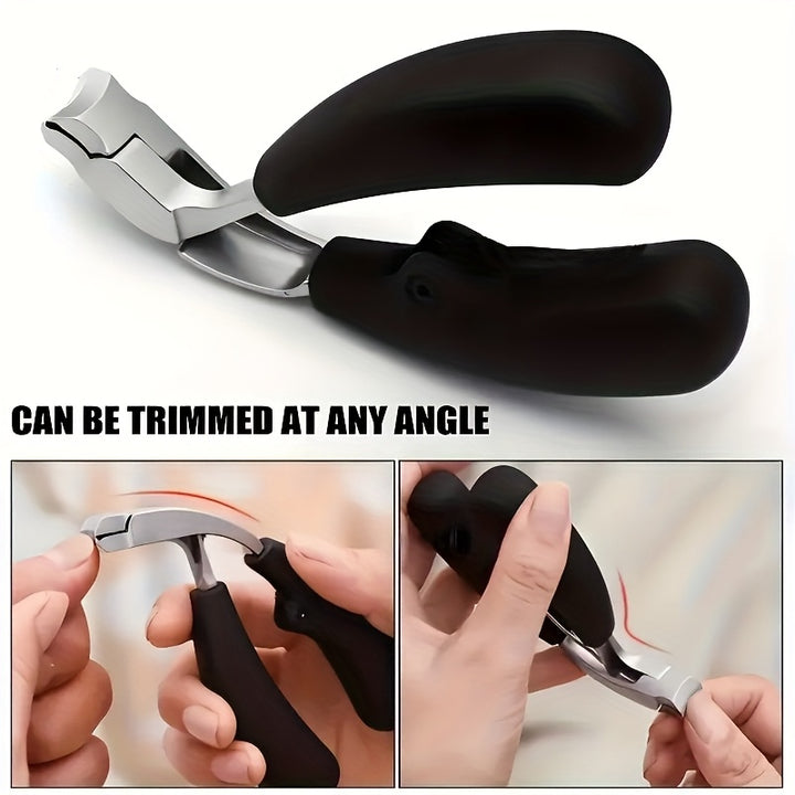 Modern Stainless Steel Nail Clipper with Concave Blade, Curved Design, Large Opening for Thick Nails, Elderly-Friendly, No Splashing, Precision Toenail Trimming, Long Handle
