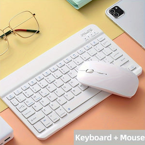 Conjunto de Teclado e Mouse Sem Fio Ultra-Fino, Combo de Teclado e Mouse BT Portátil, Adequado para iPad, Tablet, Laptop, Teclado de Computador de Escritório.