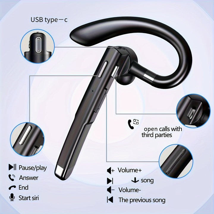 2024 Wireless Earphones 5.3 Headphones Stereo Handsfree Wireless Business Headset with HD Mic Built-in Mic for Driving/Business/Office, Compatible for iOS/Android Cellphone