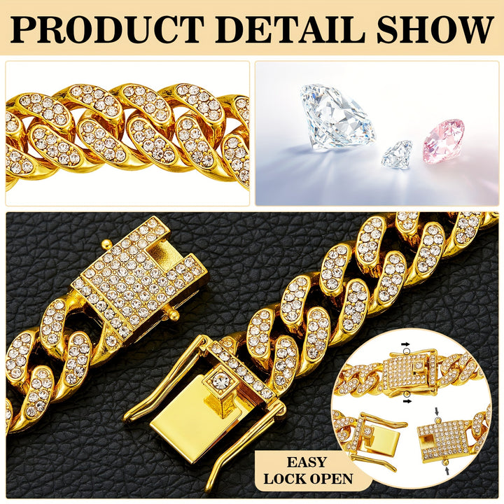 Sparkling Diamondoid Dog Collar: Secure Metal Chain & Buckle for Stylish Walks!