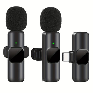 Microphone sans fil professionnel, smartphone, ordinateur portable, microphone à condensateur omnidirectionnel sans fil, interviews, vidéos podcasts, vlogs