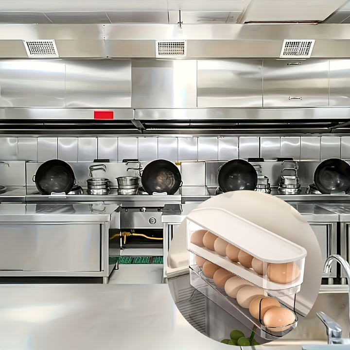 Automatic Egg Storage Box for 12-14 Eggs with a Double-Layer Sliding Design - a Fresh Egg Organizer with a Flip Cover