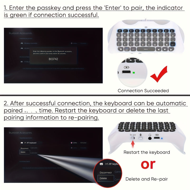 Teclado Controlador Sem Fio para PS5, Gamepad Mini Portátil BT 3.0 com Alto-falante Integrado e Conector de Áudio de 3,5MM, Bateria de Polímero de Lítio Recarregável, Placa de Chat de Voz para Mensagens e Chat Ao Vivo em Jogos