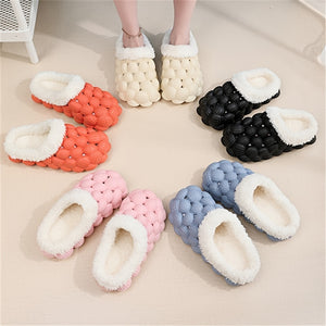 Women's Fleece Lined Bubble Slides, Non-Slip Soft Sole Warm Slippers