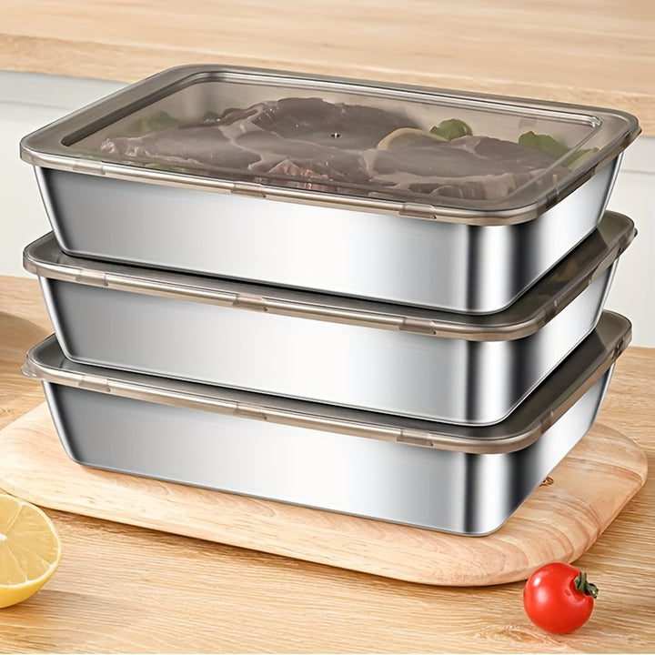 2/3 Sets of Leak-Proof Stainless Steel Food Storage Containers - BPA Free, Reusable and Stackable, Durable Airtight Kitchen Fruit, Meat, Vegetable Storage Containers - Easy to Clean, Modern Design, Perfect for Dining Room, Re