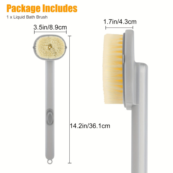 1pc Liquid Bath Brush, Long Handle Exfoliating Shower Back Scrubber, Detachable Brush Head, Built-in Body Wash Reservoir