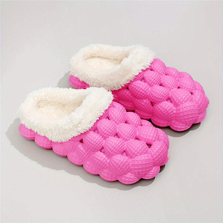 Women's Fleece Lined Bubble Slides, Non-Slip Soft Sole Warm Slippers
