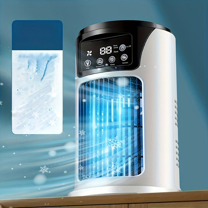 Portable 3-in-1 Air Conditioner, Humidifier & Fan - USB-Powered Cooler with Digital Display, Sleek White Design for Home & Office, Evaporative Cooling Technology, Compact & Lightweight, Portable Air Conditioner, Home Cooling