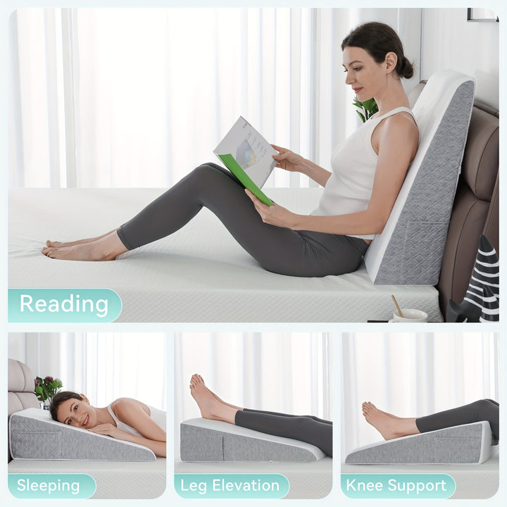 8" 10" 12" Bed Wedge Pillow For Sleeping Triangle Incline Wedge With Memory Foam Top, Elevated Leg Pillow After Surgery