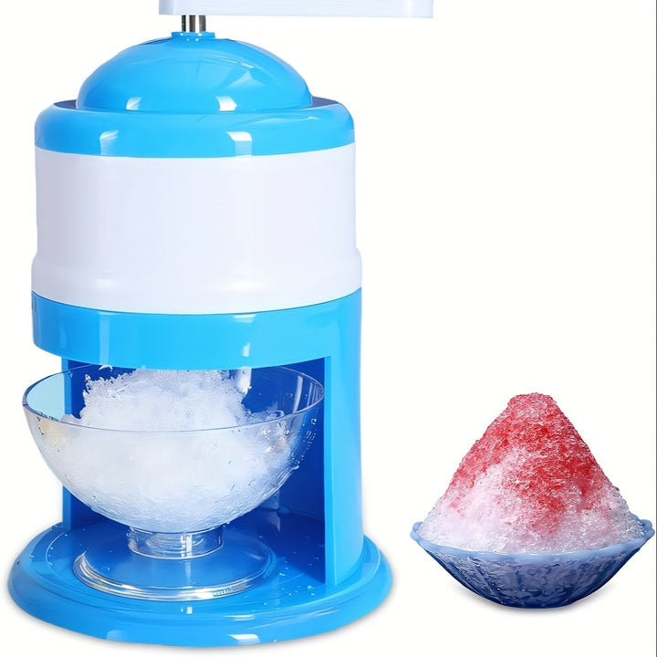 [Pas d'électricité Machine à glace portable] Machine à cônes de neige et à glace pilée - Manivelle, plastique ABS, bleu et blanc, idéale pour les fêtes d'été et une utilisation à domicile, pas besoin d'électricité.