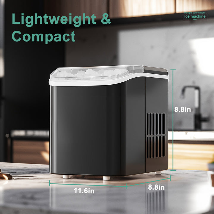 Upgraded Countertop Ice Maker with Free Ice Shovel, 9 Cubes in 6 Mins, Portable Self-Cleaning Ice Machine, 2 Sizes of Bullet Ice, Ice Scoop, Basket and Handle Included, Ice Cube Maker for Home Kitchen Party Camping