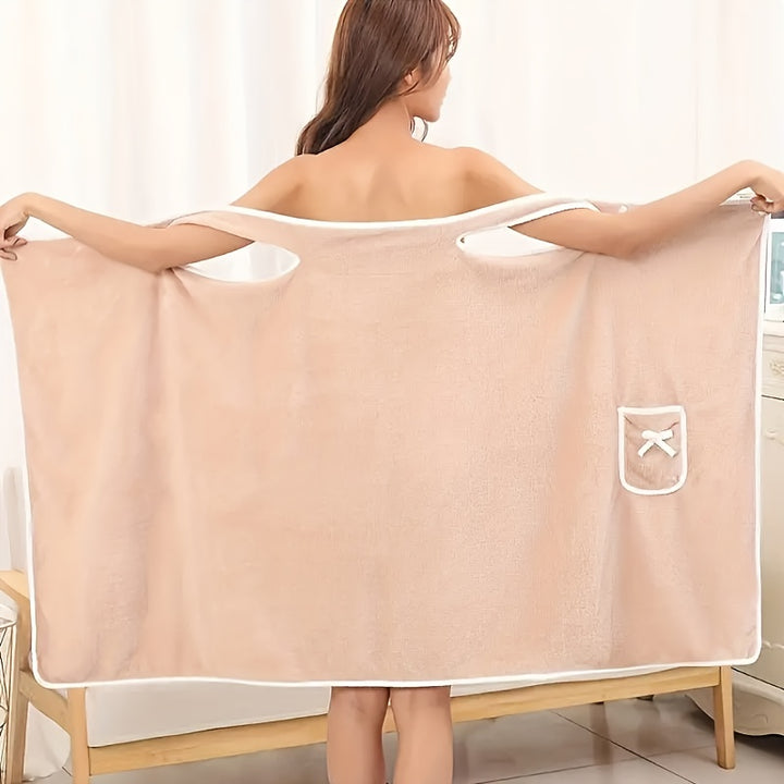 1 pièce Serviette de bain portable, Jupe de bain en velours corail épaissi avec nœud papillon pour adultes, Serviette de bain à absorption d'eau et séchage rapide, Fournitures de bain, Kilt de sauna, Enveloppement de spa pour femmes